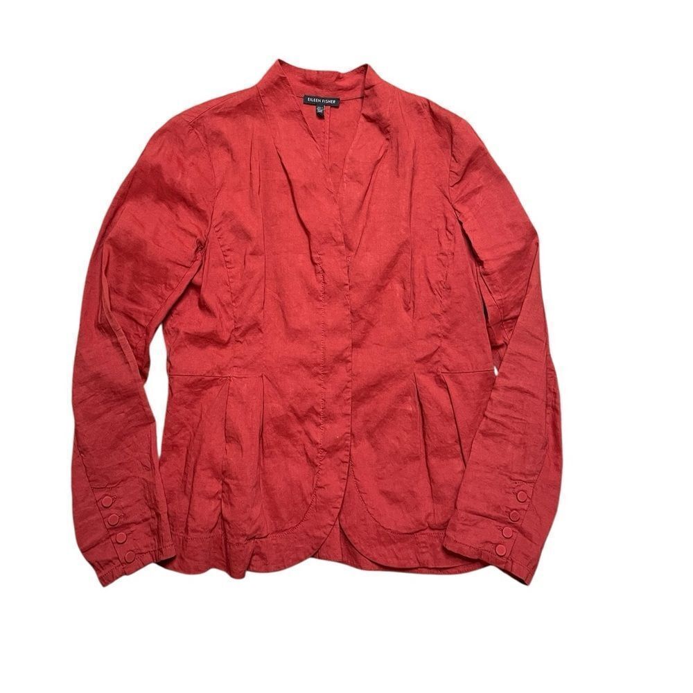Eileen Fisher Red Lightweight Zippered Jacket Red Size Small